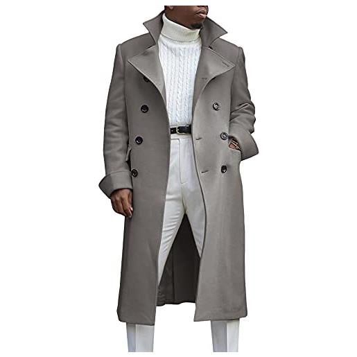 Generic trench lungo da uomo con risvolto a tacca doppio petto trench casual in misto cotone peacoat