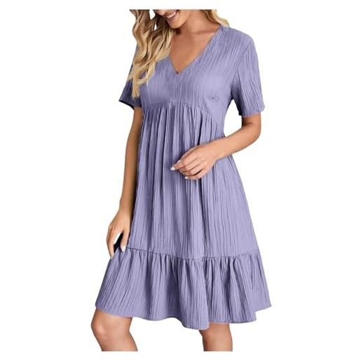 LKRSEEF abiti estivi donna vestiti abitino primaverile mare vestito cotone casual estivo abito elegante in lino boho chic dresses leggero corto abbigliamento summer for women viola l