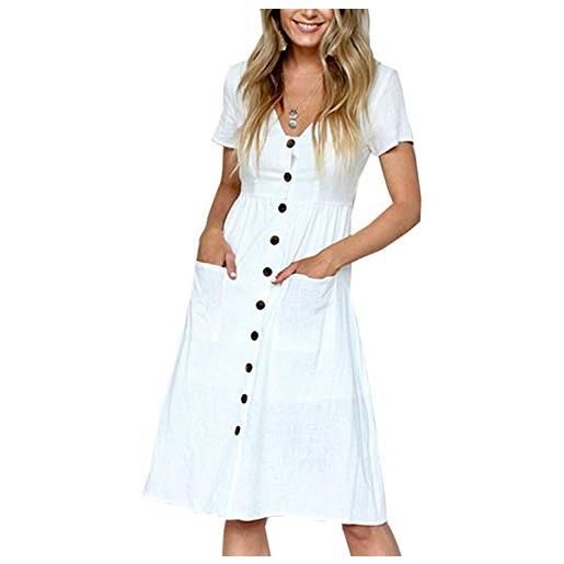TEDD vestiti donna bottoni casual abito estivo maniche corte scollo a v vestito vita alta linea a moda con tasche e taglie s-xl, m
