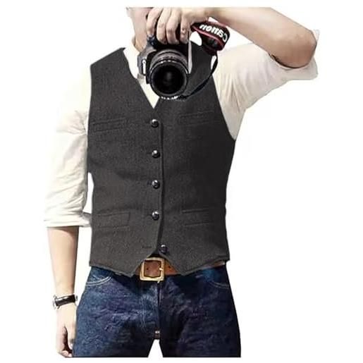 Solovedress gilet uomo casual in lana con motivo a spina di pesce, gilet da sposo in tweed con scollo a v per testimoni di nozze, grigio. , m