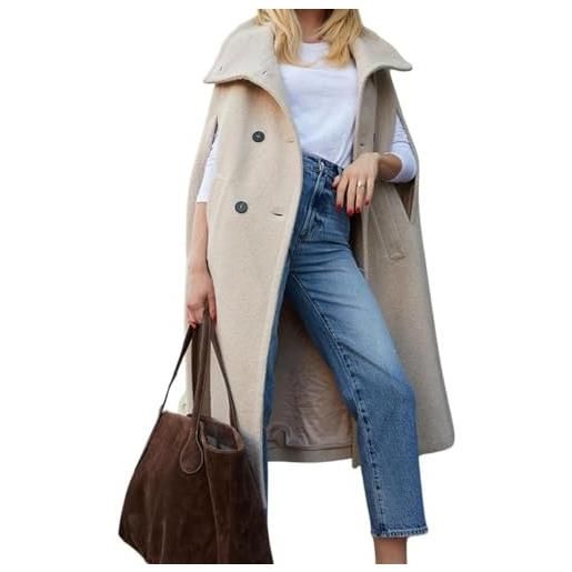 Goolecrimp mantella senza maniche in misto lana casual invernale da donna mantella con colletto doppiopetto alla moda cappotto elegante e ampio in lana senza maniche per esterni (albicocca, l)
