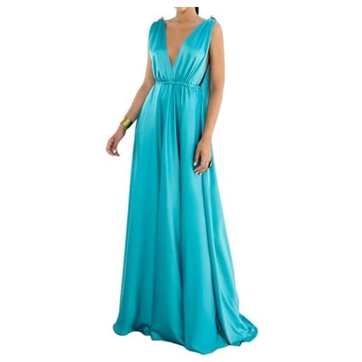ThiCc abito lungo da donna in raso di seta, con scollo a v profondo, senza maniche, a vita alta, senza maniche, per damigelle d'onore, matrimoni, ospiti, serate, cocktail, feste, vacanze, spiaggia, 