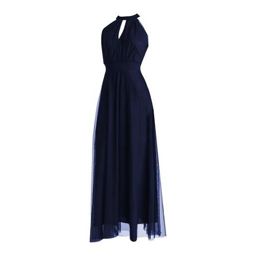 VALORIALUXE abito lungo da cerimonia donna in tulle con cut-out frontale e spalline - made in italy yes (it, testo, xxl, 3xl, regular, regular, vecchio blu)