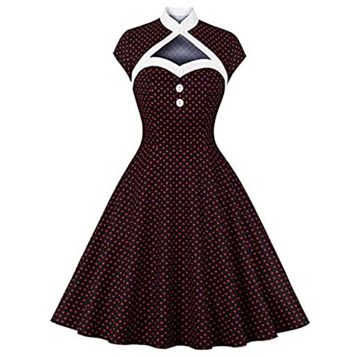 Vagbalena abito da donna a pois tondi swing vestito plissettato abito da cocktail abito anni '50 abito da donna vintage ritaglio a pois linea a swing abito al ginocchio (nero, m)