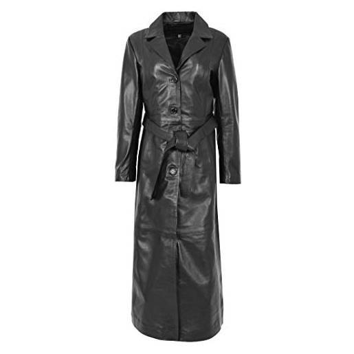House Of Leather donna vera pelle cappotto lungo trench style gabbie nero nero 12