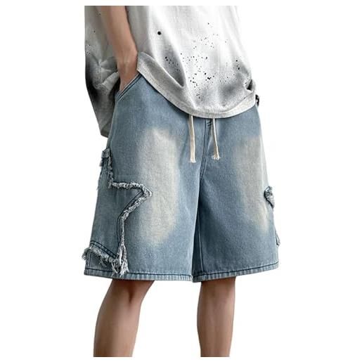 FCOOLYEET pantaloncini in denim da uomo y2k baggy star jorts jeans loose fit patchwork jeans shorts y2k streetwear, c-starblue, x-large