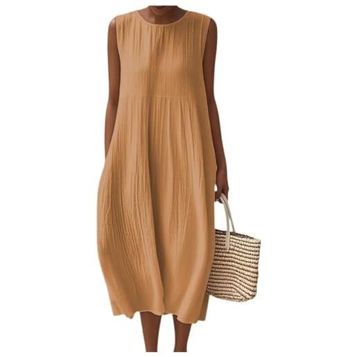 Generico abito estivo donna lungo in lino boho chic vestito senza maniche girocollo con tasche floreale casual per mare spiaggia vacanza comodo taglie forti curvy moda 2026 elegante