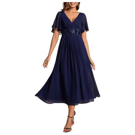 Ever-Pretty abito da ospite di nozze donna applique maniche a volant collo a v stile impero chiffon eg02093