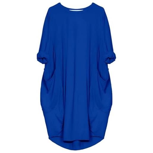 aromm abito da camicie donna scollo tondo sciolta pianura casual taglia grossa midi vestito con tasche