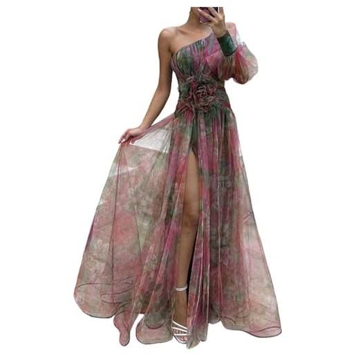 EGSDMNVSQ abito da sera donna estivo senza maniche maxi con stampa floreale lungo con spacco aderente senza spalline da festa