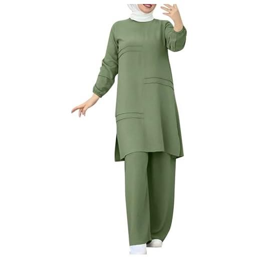 KBOPLEMQ abiti musulmani da donna corban medio oriente arabi islamici vestiti a maniche lunghe top e pantaloni larghi musulmani 2 pezzi set tunica top dubai caftano pantaloni