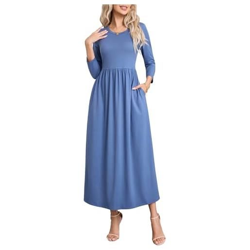 Enmain vestito elegante donna lungo manica lunga invernale con tasche abito casual moda autunno inverno girocollo tinta unita