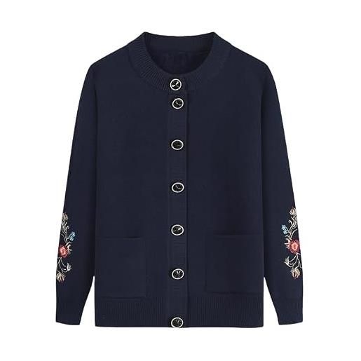 Generico maglione donna, cardigan da vecchia signora per maglioni da donna maglione invernale in pile spesso e caldo per nonna cappotto in cashmere stampato giacca lavorata a maglia per madre anziana di mezza