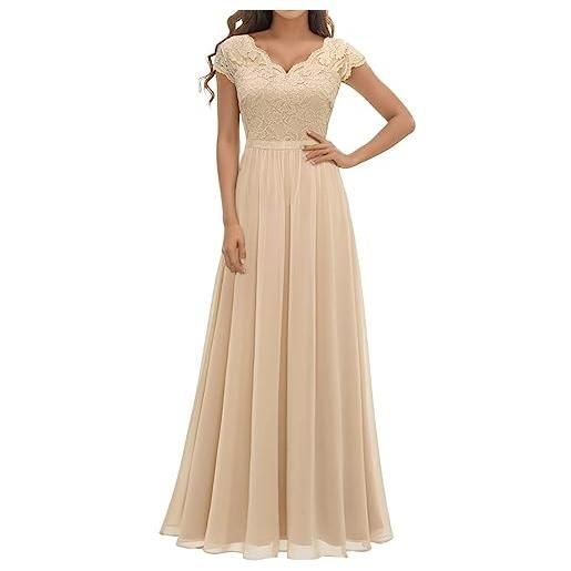 Fulidngzg abito cerimonia donna pizzo con scollo a v maniche corte damigella curvy estate sirena abiti da bianco lunghi primaverili nero elegante