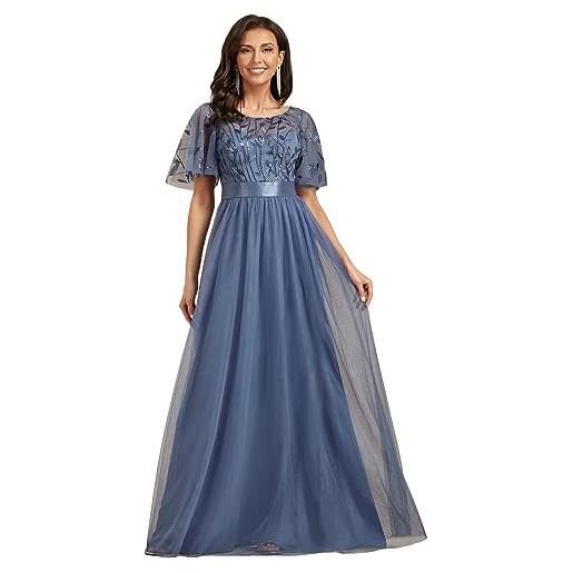 Ever-Pretty vestiti da sera stile impero maniche corte linea ad a elegante scollo a rotondo donna tulle denim blu 40