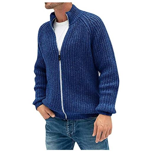 Generic cardigan da uomo in maglia, maglione spesso, cardigan con cerniera, collo alto, maglione in lana lavorato a maglia, giacca in cardigan unisex, calda, foderata in pile, cappotto invernale fatto a mano