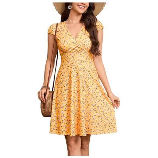 Zeagoo vestito donna estivo scollo a v maniche corte abito arancione xl