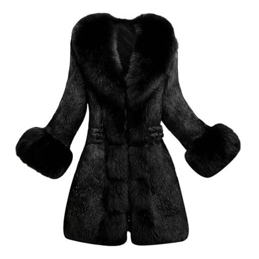 Foweknow cappotto invernale da donna con pelliccia sintetica, elegante, lungo, cardigan, giacca in pelliccia sintetica, in pelliccia sintetica, in pile, giacca, cappotto, invernale, caldo, pelliccia