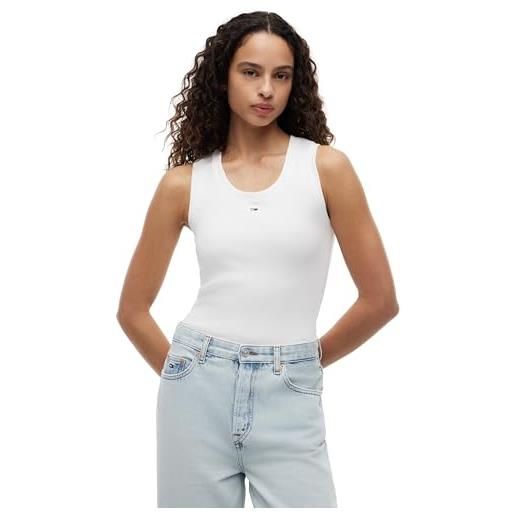 Tommy Jeans tjw essential rib tank ext dw0dw20673, t-shirt, donna, bianco (ecru), l