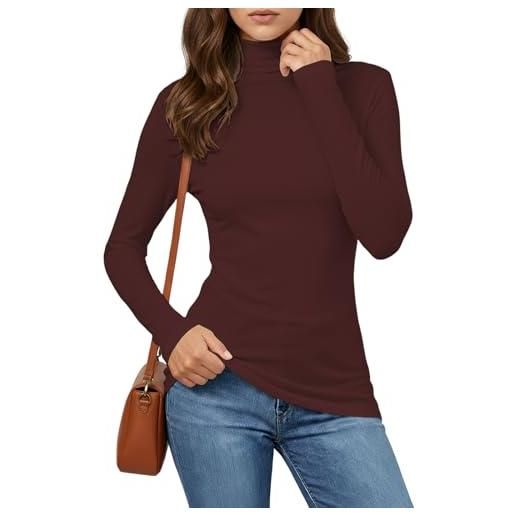 Cuptacc - maglietta a maniche lunghe da donna, basic, con collo a roll, a maniche lunghe, slim fit, con scollo a roll, casual, comoda, basic, per donna, rosso vivo, xs