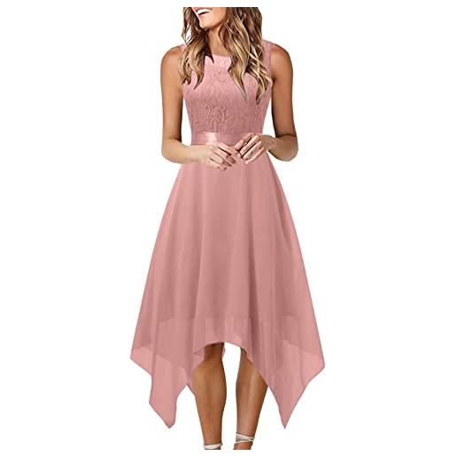 BOTCAM abito da damigella d'onore lunghezza al ginocchio, linea a, elegante, per matrimonio, abito festivo, corto davanti lungo dietro, senza maniche, in chiffon, da donna, elegante, abito da cocktail