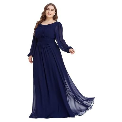 Ever-Pretty vestito da sera donna lungo cintura rotondo manica lunga elegante abiti da cerimonia blu navy 54