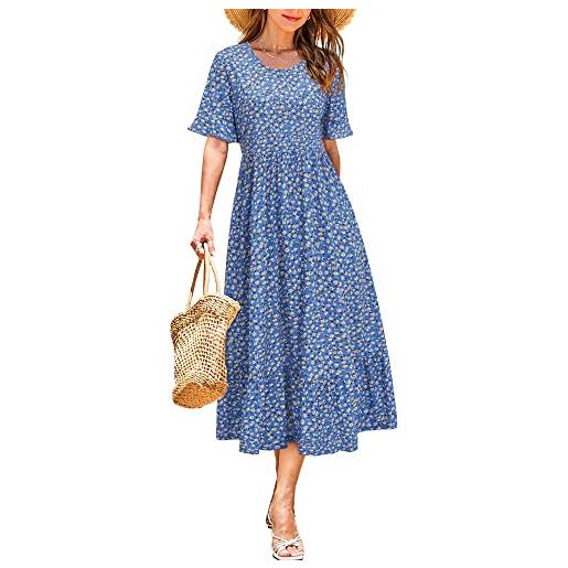 STYLEWORD vestito estivo a maniche corte da donna lungo midi da spiaggia, vestito per le vacanze