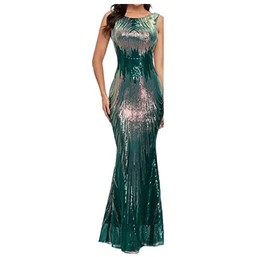 Cocila vestito lungo da donna abito da da donna con gonna a di pesce senza maniche a vita alta con scollo tondo a vita alta da donna sexy con paillettes vestito matrimonio elegante (green, l)