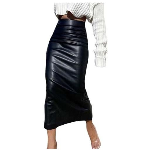 tinetill gonna in pelle pu gonna midi da donna con spacco vita alta gonne al ginocchio gonna aderente gonna elegante gonna casual a-line gonna lunga estiva attillata