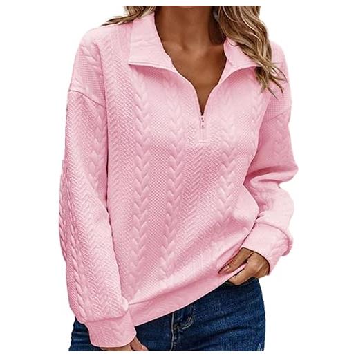Generic maglione senza cappuccio da donna in rilievo tinta unita con mezza zip per l'autunno e l'inverno felpa oversize donna con zip felpe lunghe con zip