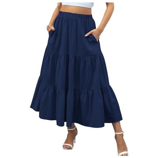 Zeagoo gonne donna elegante a vita alta da donna gonna lunga estiva gonna lunga casual a trapezio gonne elastiche con tasche s-xxl