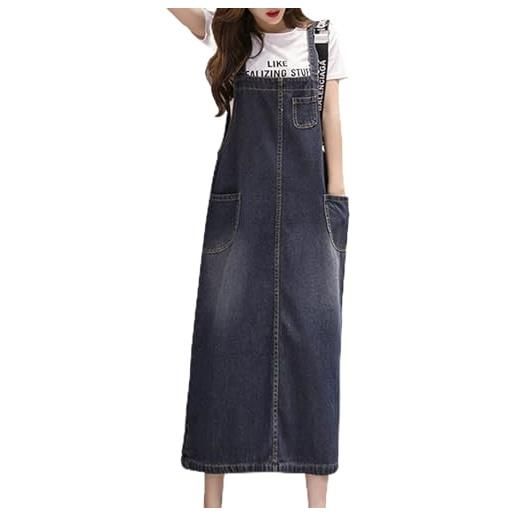 Shengwan donna vestito salopette jeans overall gonna senza maniche lungo vestiti overall con tasca blu m