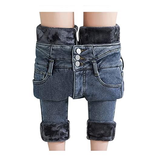 Generic jeans da donna a vita alta gamba dritta in pile pantaloni in denim per le donne jeans termici invernali lunghi plus size pantaloni termici foderati in pile pantaloni in pile pantaloni a gamba larga