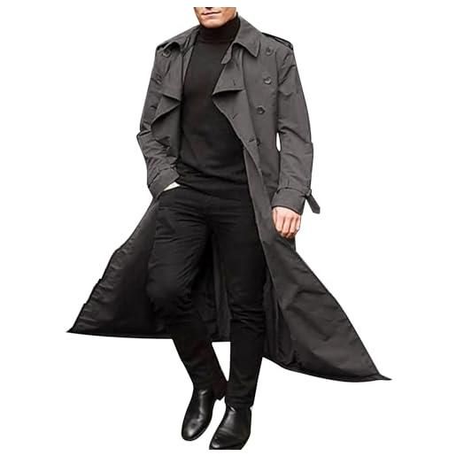 Darringls trench lungo uomo con cintura leggero doppio petto trench coat slim fit trench cappotto doppio petto cintura giacca allentata uomo autunno e inverno trench lungo, 03 grigio scuro. , xxl