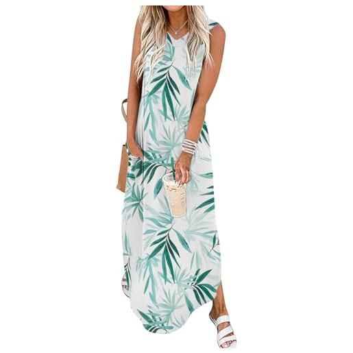 Chicrise vestito lungo estivo donna vestito maxi senza maniche elegante abito scollo a v con spacco laterale
