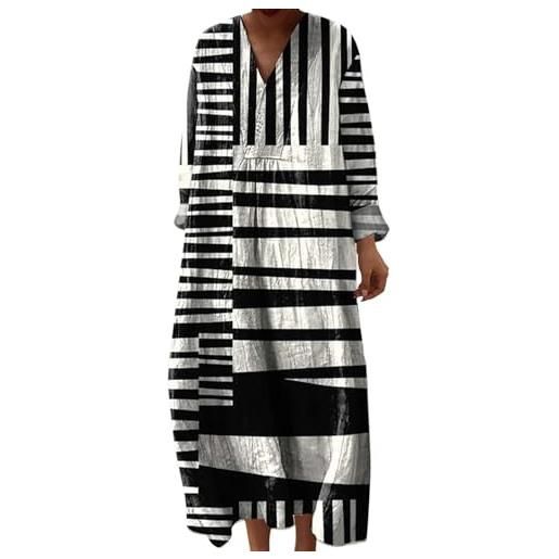 Udbeksid abito estivo donna lungo in lino boho v maniche lunghe vestiti larghi maxi vintage floreale elegante comodo taglie forti casual con tasche per spiaggia mare vacanza 2026