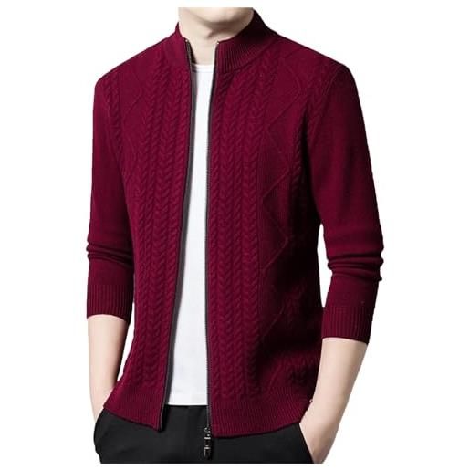 Jegsnoe cardigan da uomo in pura lana autunno inverno sciolto mezza altezza zip ispessimento cardigan maglione, rosso, 3xl