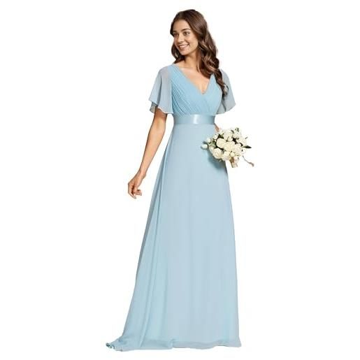 Ever-Pretty vestiti da cerimonia da donna alta elasticità scollo a v linea ad a con spacco stile impero cielo blu 34