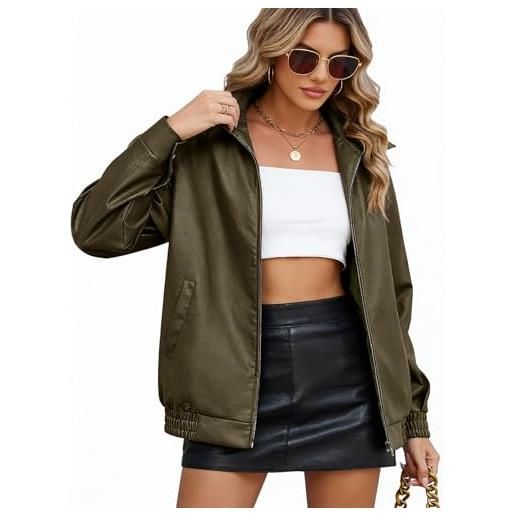CMTOP giacca donna pelle giacca similpelle donna giubbotto in pu ecopelle, moda y2k giacche casual motociclista giubbino streetwear capispalla con tasche per primaverile autunnale