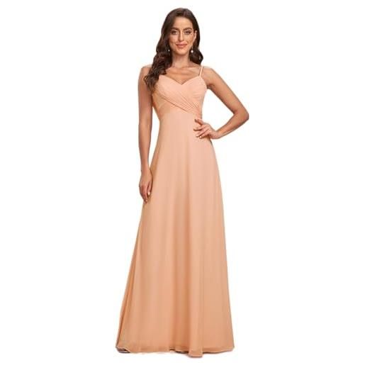 Ever-Pretty vestiti da damigella donna lungo scollo a v senza maniche linea ad a chiffon senza schienale pesca 50