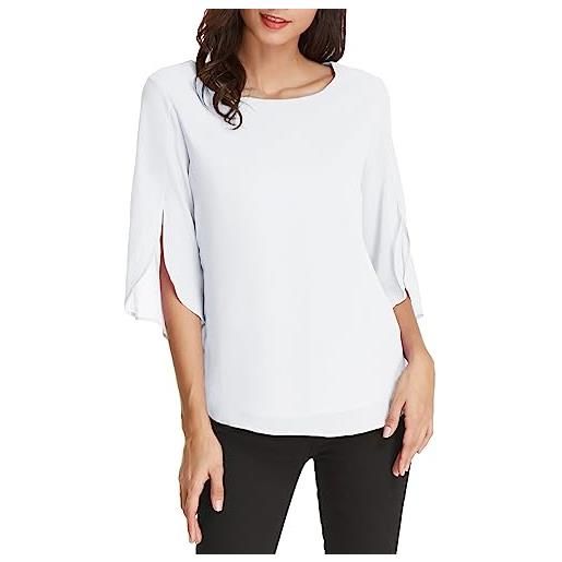 GRACE KARIN donna maniche 3/4 scollo tondo in chiffon leggero morbido traspirante per estivo primavera bianco s claf15-17