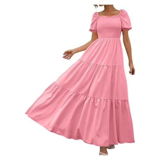 Generisch abito nero colletto bianco da donna 2024 abito bohémien floreale abito avvolgente girocollo maniche corte cintura orlo increspato a-line maxi abito estivo 152, colore: rosa. , m