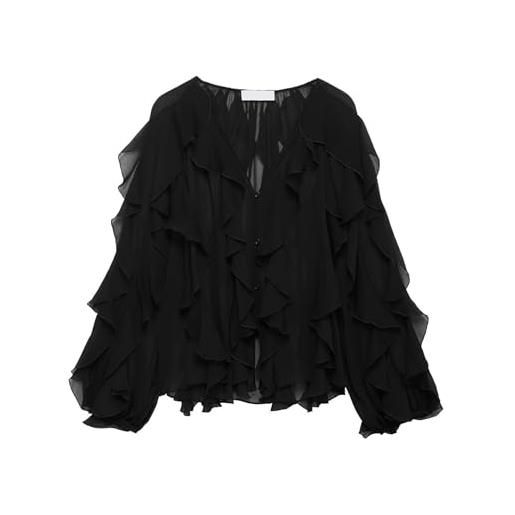 Shiyifa camicetta da donna velata con volant, scollo a v, in chiffon, con volant, per l'estate