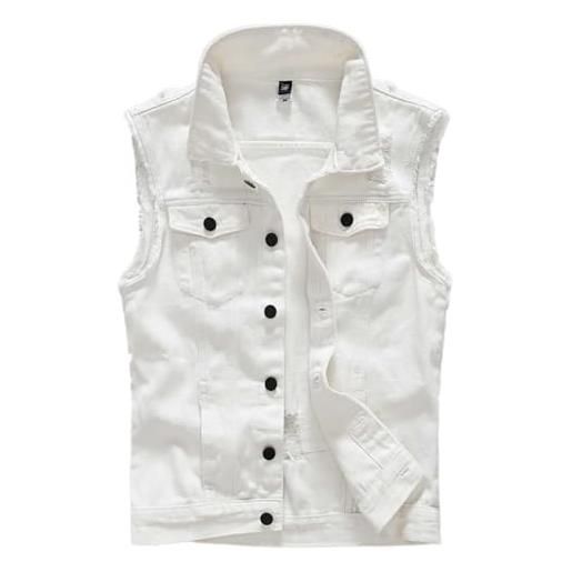 HTNEDNST gilet di jeans da uomo, casual, casual, casual, per il tempo libero, sottile, classico, in denim, senza maniche, per attività all'aperto, da motociclista, vintage, giacca di jeans, a13 bianco