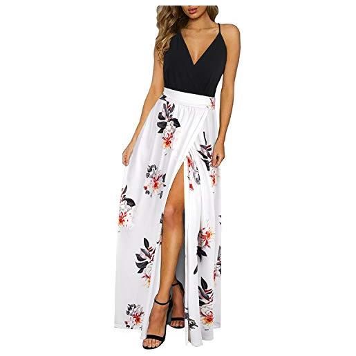 Newshows abito estivo da donna con collo a v e manica corta da spiaggia boho maxi