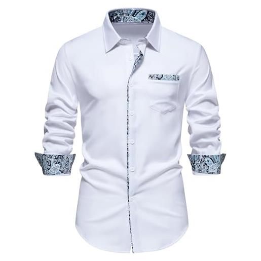MakingDa camicia da uomo a maniche lunghe casual elegante formale aderente con motivo cachemire, z-bianco, s