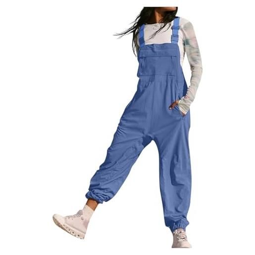 Cexiakong salopette da donna, oversize, pantaloni da lavoro, pantaloni lunghi e larghi, con spalline regolabili e tasche, alla moda, tinta unita, per il tempo libero