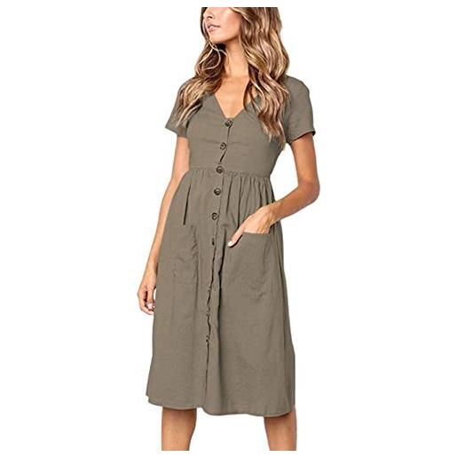 TEDD vestiti donna bottoni casual abito estivo maniche corte scollo a v vestito vita alta linea a moda con tasche e taglie s-xl, xl