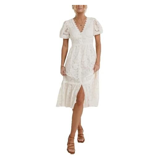 cffvdiz bianca, donna estate lace dress v-collo pulsante flowy una cocktail midi abito