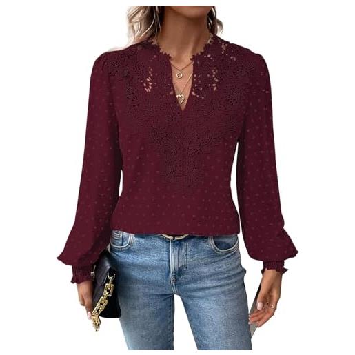 TUUHAW t shirt donna elegante manica lunga magliette boho scollo a v casual | autunno volant camicia, elegante abbigliamento, pizzo top, primavera camicetta, ricamato curvy maglie, affari contadino blusa